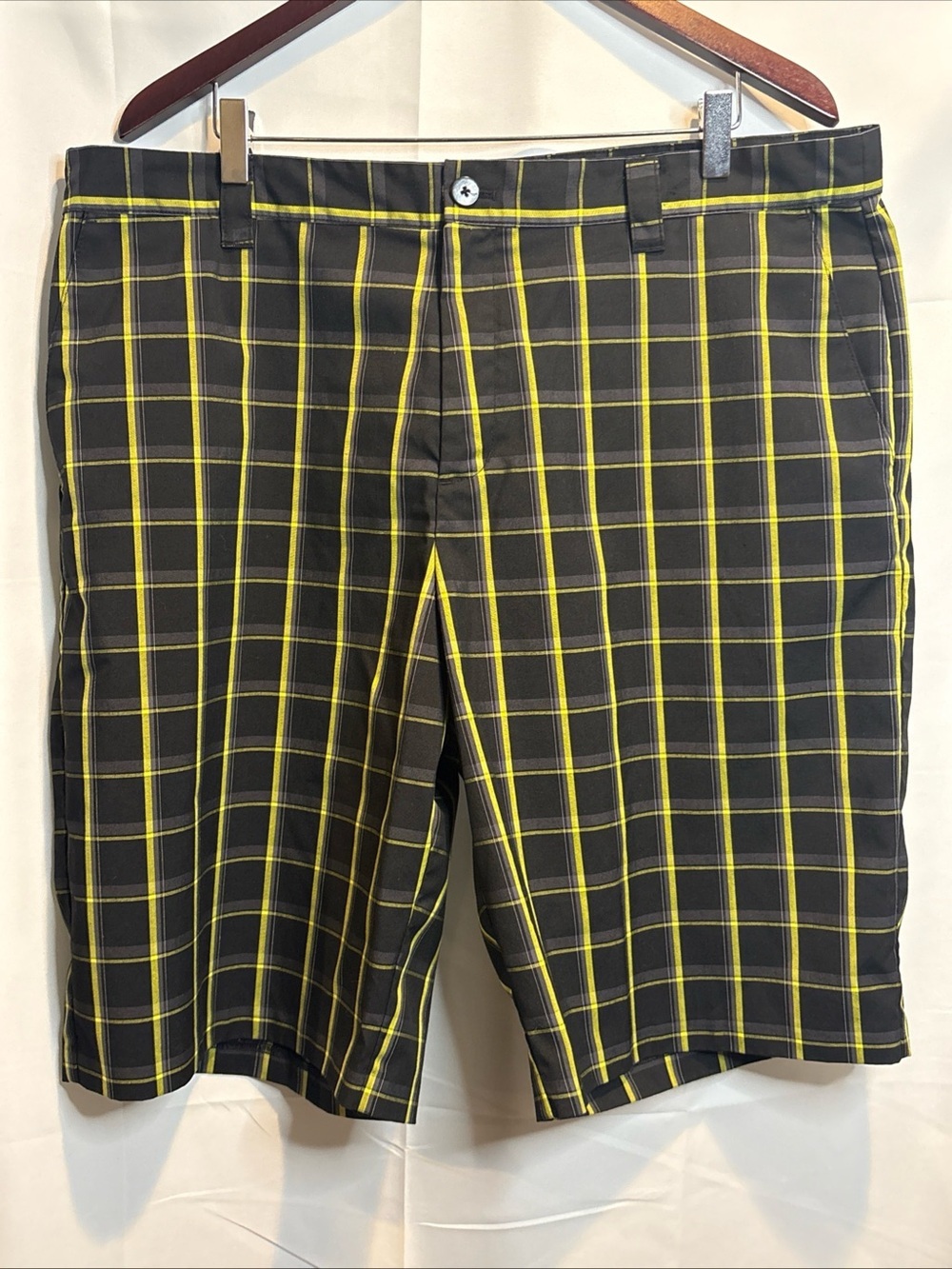adidas Black Plaid Shorts with Neon Yellow Windowpane